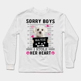 White Maltese Sorry Boys I Stole Her Heart Valentine's Day Long Sleeve T-Shirt